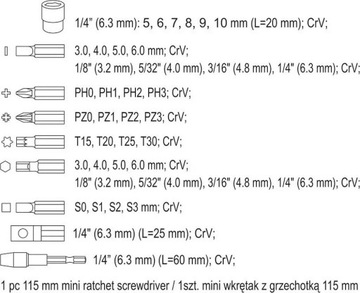 ОТВЕРТКА С ТРЕЩОТКОЙ СО СМЕННЫМИ НАСАДКАМИ 41ШТ / 64385 / VOREL