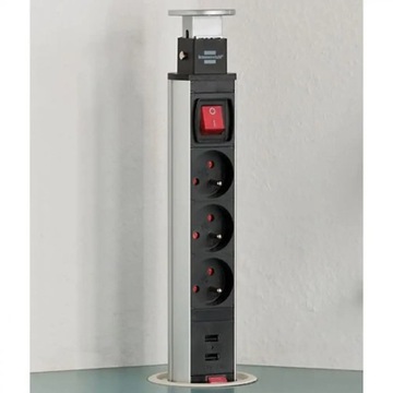 Настольный удлинительный кабель Tower-Power 3 розетки + 2xUSB 2 м H05VV-F 3G1.5 вкл.