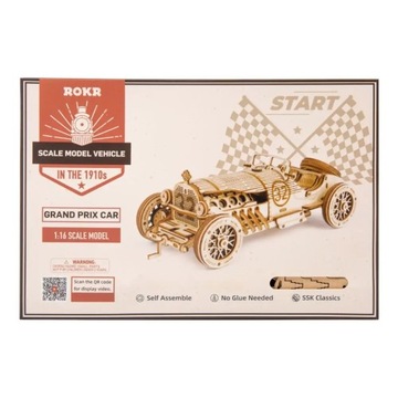 ROBOTIME DREWNIANY MODEL PUZZLE 3D KLASYCZNE AUTO GRAND PRIX CAR DIY 220el.