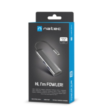 Многопортовый адаптер Natec Fowler Slim USB-C -> концентратор USB 3.0 x2, HDMI 4K, USB-C