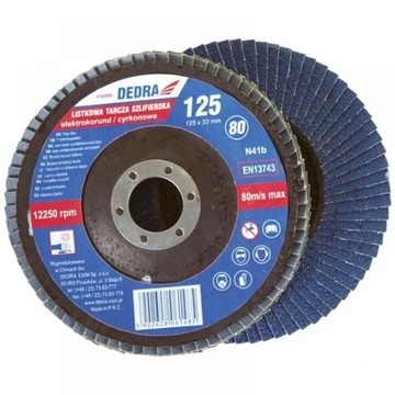 DEDRA Listkowa tarcza szlifierska elektrokorund gr80 125x22mm F21080