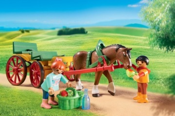 PLAYMOBIL ДЕРЕВЕНСКАЯ ПОВОЗКА, ЗАПРЯЖЕННАЯ ЛОШАДЬМИ 6932