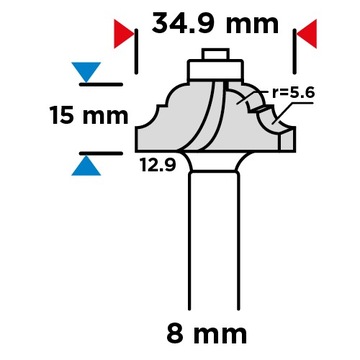 Frez profilowy z łożyskiem, ozdobny, HM, 34.9x15mm