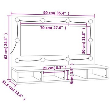 Шкаф с зеркалом и светодиодной подсветкой, белый, 90х31,
