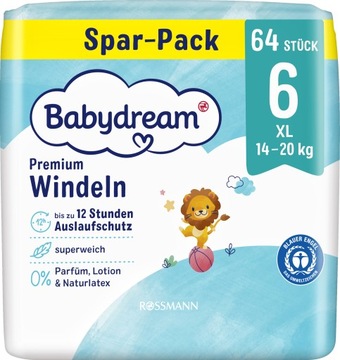 Pieluszki BABYDREAM Premium rozmiar 6 14-20kg 64sz