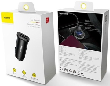 Автомобильное зарядное устройство BASEUS 2x USB QC 3.0 Quick Charge 3.0 со светодиодной подсветкой, 30 Вт