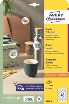 Универсальные этикетки Avery 30 мм круглые 480 шт