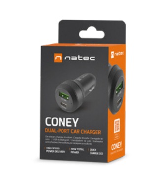 АВТОМОБИЛЬНОЕ ЗАРЯДНОЕ УСТРОЙСТВО NATEC CONEY 1xUSB 1xUSB-C QC 3.0 PD 3.0