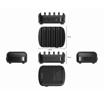 Зарядная станция Orico 5x USB-A 40 Вт черная, кабель питания
