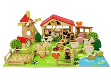Klocki drewniane Bigjigs Toys dla dzieci Wesoła Farma 48 el.