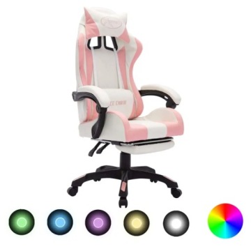Игровое кресло со светодиодной подсветкой RGB, розово-белое, искусственная кожа