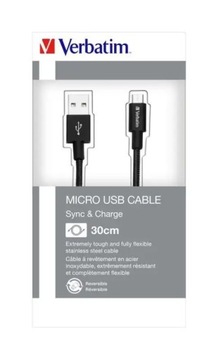 Кабель Verbatim micro USB-B(M) — USB-A(M), 0,3 м, черный