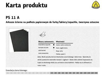 KLINGSPOR ARKUSZE ŚCIERNE NA PODŁOŻU PAPIEROWYM 230mm x 280mm PS11A NA MOKR