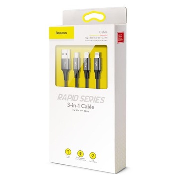 Кабель Baseus Rapid 3в1 USB 3А 1,2м CAMLL-SU01 BL