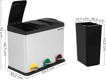 SONGMICS Контейнер для сортировки мусора 3x15л, серебристый
