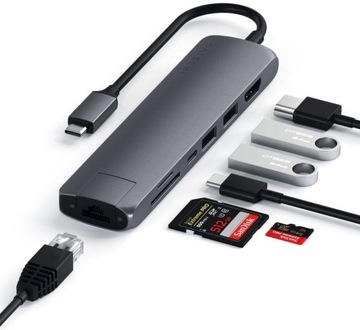 Многопортовый адаптер Satechi Slim USB-C USB-A HDMI 4K RJ45 micro/SD