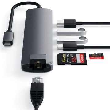 Многопортовый адаптер Satechi Slim USB-C USB-A HDMI 4K RJ45 micro/SD