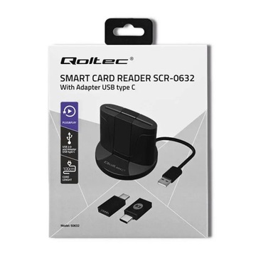 Czytnik kart chipowych ID Qoltec SCR-0632 | USB 2.0 + adapter USB-C