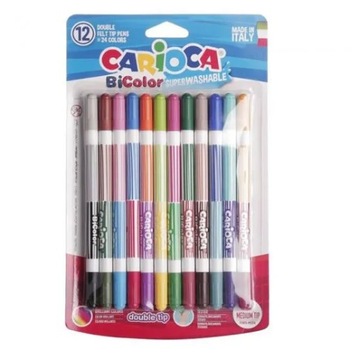 Dwukolorowe MAZAKI dla dzieci ZESTAW 24 Kolory Carioca FLAMASTRY dwustronne