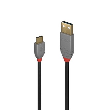Lindy 36887 USB 2.0 A-C Линейный кабель Anthra — 2 м, быстрая зарядка 2.0