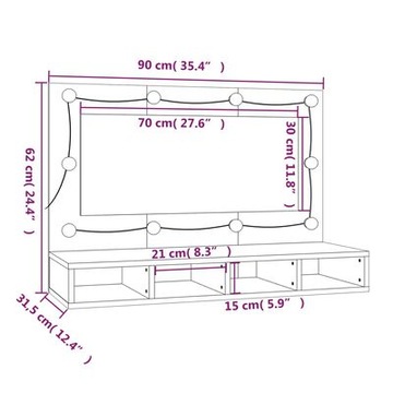Шкаф с зеркалом и светодиодной подсветкой, белый, 90х31,