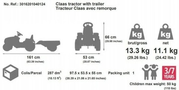 БОЛЬШОЙ ПЕДАЛЬНЫЙ ТРАКТОР FALK С ПРИЦЕПОМ ДЛЯ ДЕТЕЙ 3+ CLAAS GREEN FARMER