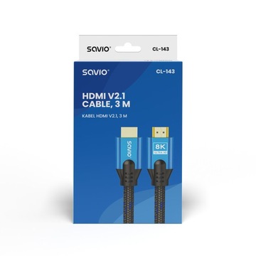 Кабель HDMI (М) v2.1, 3м, 8К, медный, синий