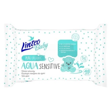 LINTEO Серветки вологі для немовлят Baby AQUA SENSITIVE 48 шт.