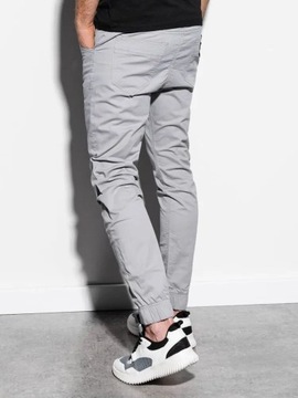 Spodnie męskie materiałowe JOGGERY z ozdobnym sznurkiem j.szare V2 P908 XL