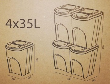 Набор корзин-контейнеров для сортировки мусора 4х35л