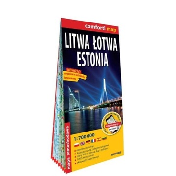 Litwa, Łotwa, Estonia laminowana mapa samochodowa