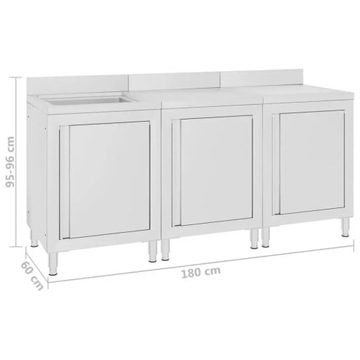 vidaXL Шкаф для кейтеринга с раковиной 180x60x96 см Нержавеющая сталь