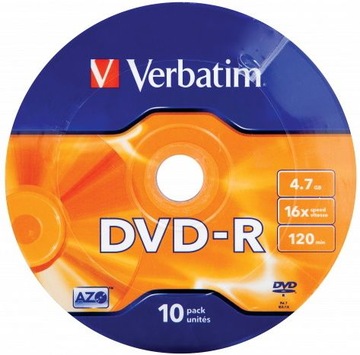 DVD-R Verbatim 4,7 ГБ X16, матовое серебро (шпиндель 10)