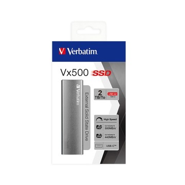 Внешний твердотельный накопитель Verbatim VX500, 2 ТБ, USB-C 3.1, алюминий