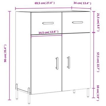 Комод VidaXL черный 34 x 69,5 x 90 см