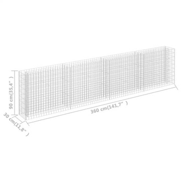 Габион приподнятый, оцинкованная сталь, 360x30x90 см!