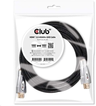 CLUB3D HDMI 2.0 4K60 Гц UHD-кабель 5 м/16,4 фута