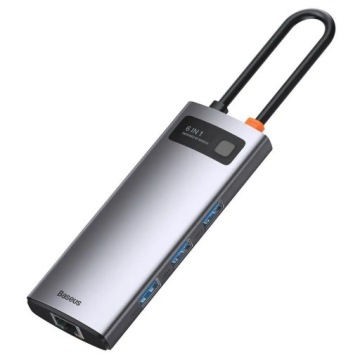 Концентратор Baseus Metal Gleam Series 6 в 1, USB-C — 3 порта USB 3.0 + HDMI + USB-C PD +