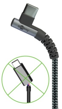 Текстильный кабель USB-C/USB-C с металлическими вилками (вилка под углом 90°) 0,5 м