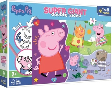 Puzzle dwustronne 15 el. SUPER GIANT 3w1 Poznaj wesołą Świnkę Peppę.