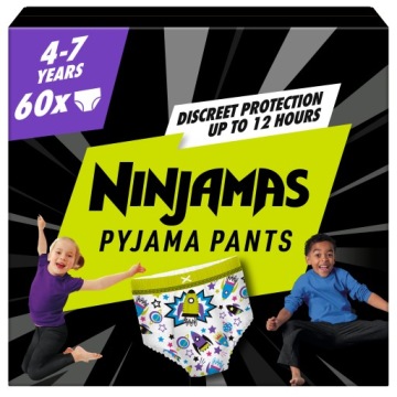 Ninjamas Кораблі космічні трусики-підгузки, 60 шт., 4-7 років, 17-30 кг Pampers