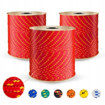 Веревка Плетеная полипропиленовая веревка, универсальная, красная, 5мм, 90м