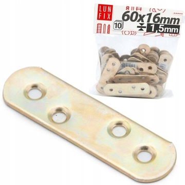 Łącznik meblowy płaski 60 x 16 stalowy metalowy blaszka płytka 10szt.
