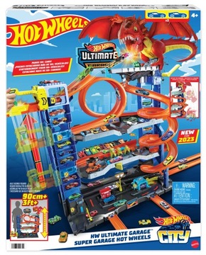 HOT WHEELS CITY MEGA GARAŻ ATAK SMOKA TOR PĘTLA X4 POZIOMY +2 AUTA ZESTAW