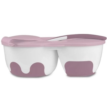 Миска двухкамерная с ложкой, розовая, 6м+ Baby Ono