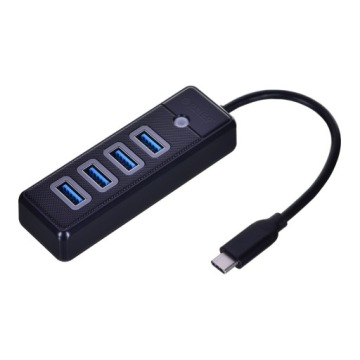 Orico Hub черный USB-C — 4x USB-A 3.1, встроенный кабель 15 см