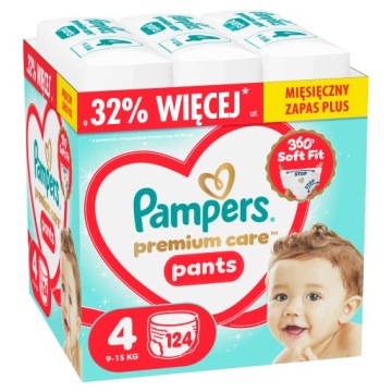 Pampers Premium Care 4 124 шт. 9-15 кг, Трусики-підгузки Місячний запас Плюс