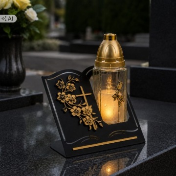 Большая LED свеча Книга Черная Ваза Белая Ламель Золотая На Все Святые
