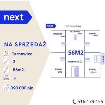 Mieszkanie, Tarnowiec, Tarnów (gm.), 56 m²