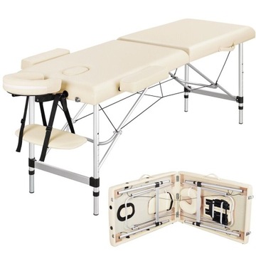 Łóżko do masażu stół składany do masażu aluminium beże i brązy